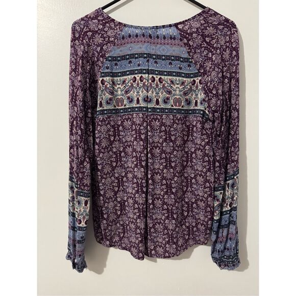 Eyeshadow Women's Purple Paisley Floral Lightweight Flowy Blouse sz M Boho Earth - Picture 3 of 4